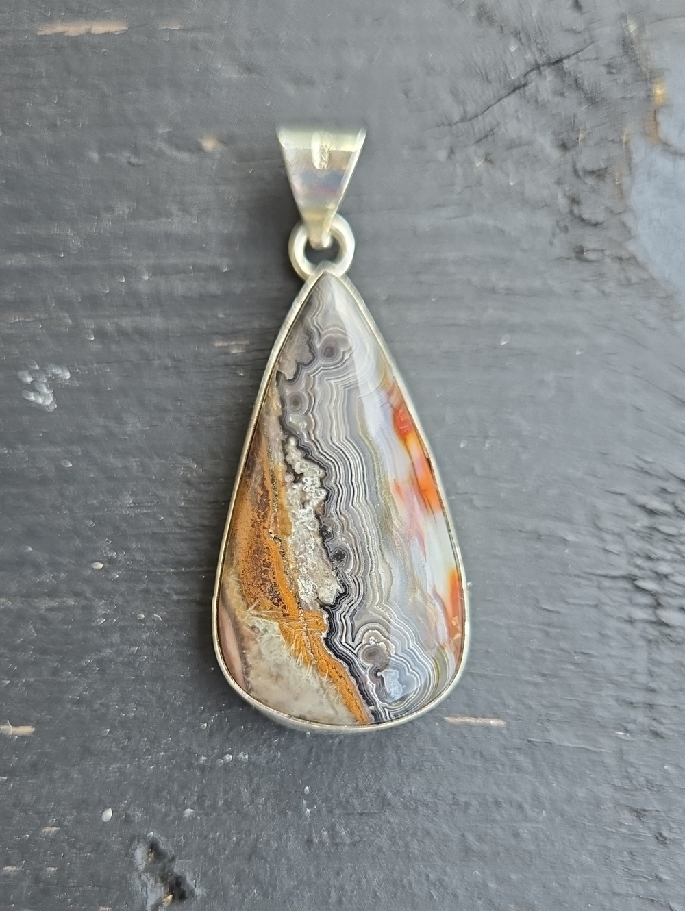Crazy Lace Agate Solid Sterling Pendant